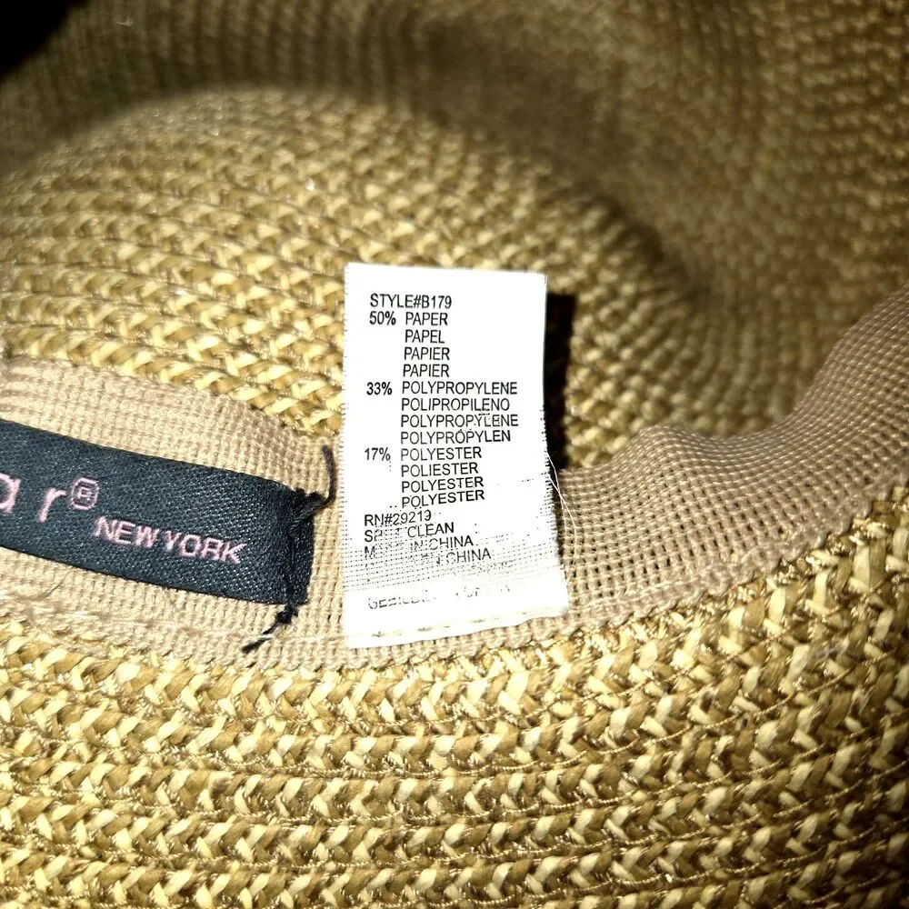 Betmar New York Style Tan Paper Straw Packable Wide Brim Floppy Beach Sun Hat OS